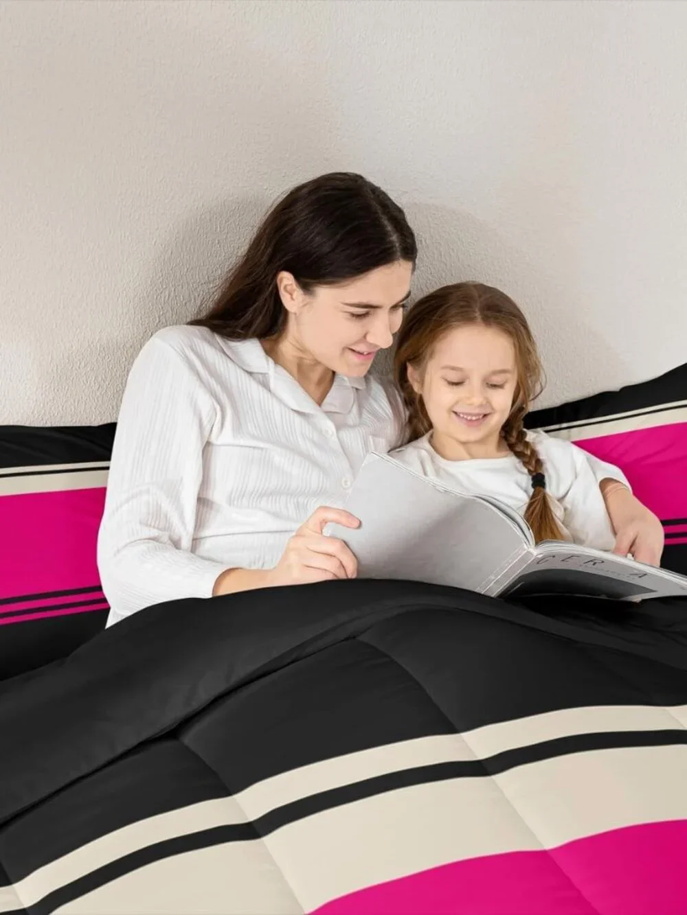 Patchwork Striped Comforter Set Hot Pink Black Stripes Bedding Sets Aesthetic Ge